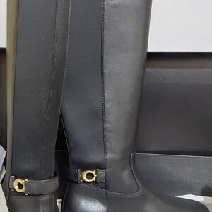 Coach Black Leather Boots with Gold Hardware